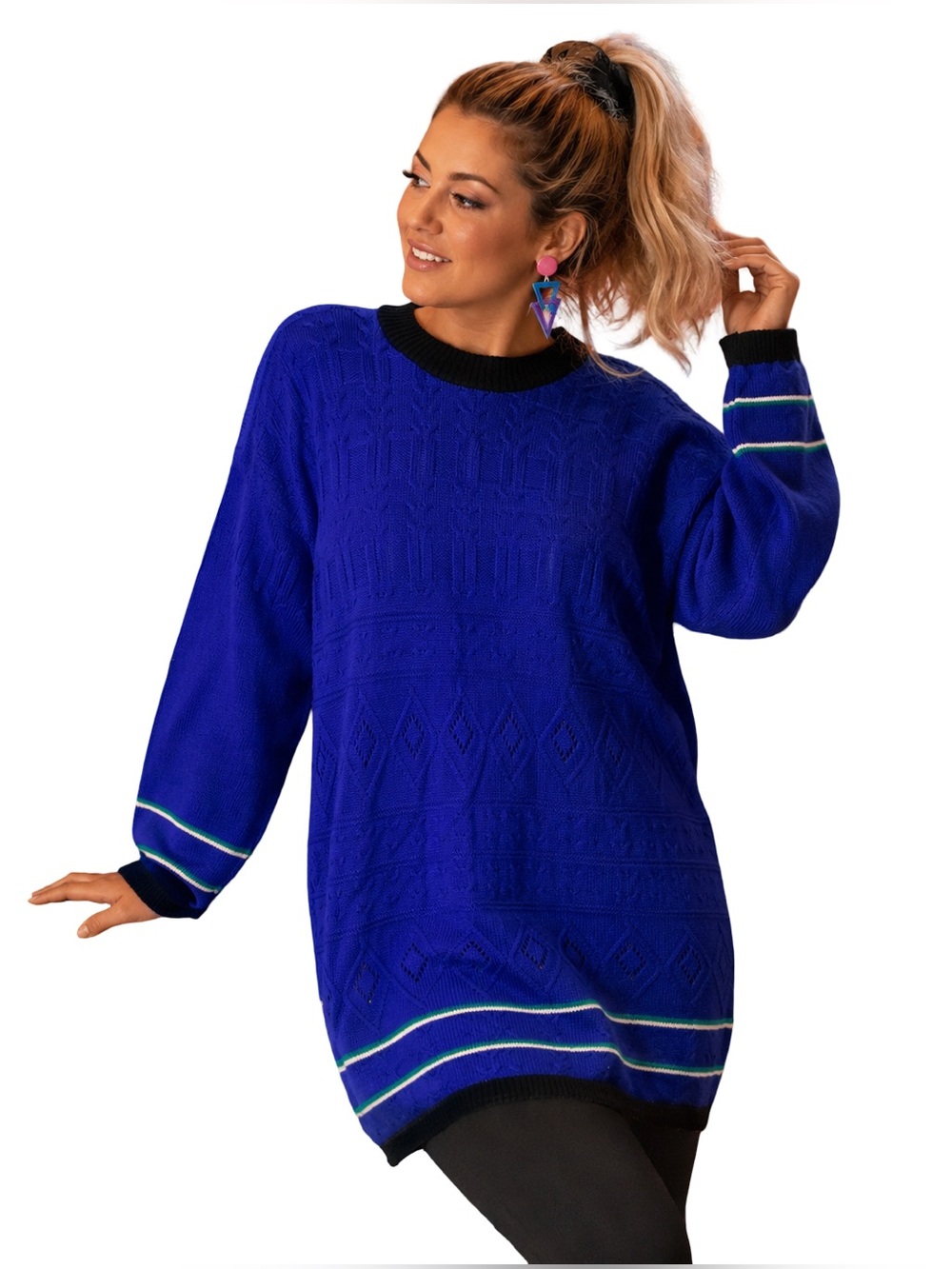 VTG 80s McNaughton Deadstock Sweater Blue Textured Knit Dolman Sleeve Retro 2X